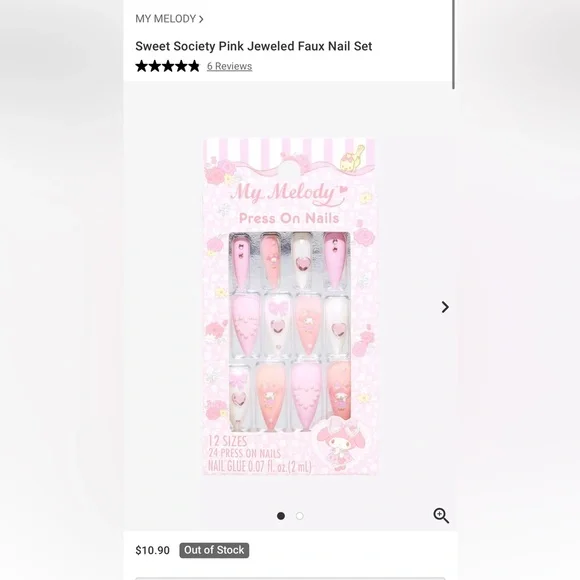 ππ My Melody Sweet Society Pink Jeweled Faux Nail Set NWT ππ Hot Topic - Picture 1 of 4